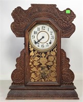 Ingrahm Kitchen Clock, pressed carved, oak case,