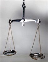 Chrome Balance Scales in Box - weights, 3" round