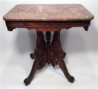 Brown Marble Top Table, walnut Victorian base,