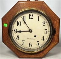 Oak Seth Thomas Wall Clock, octagonal, brass rim