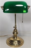 Green Shade Desk Lamp, brass base, 7" round x