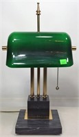 Green Shade Desk Lamp, marble base, 10"W x 19"T