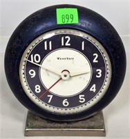 Waterbury Alarm Clock, black face, chrome base,