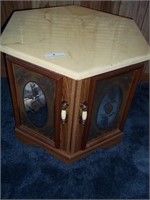 Pair of Oak End Tables - Feaux Marble Top-Mirrored
