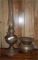 Copper Aladdin Lamp & Brass Spittoon