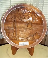 Carved Wooden Plate on Stand
