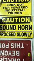 5x caution, sound horn sign