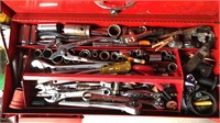 Multiple wrenches, sockets, ratchet, misc. tools