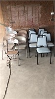 7 metal padded chairs, 7 folding chairs