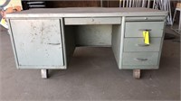 Green metal desk with 3 drawers