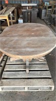 1 round table w/ leaf, 2 wood boxes, 7 legs table