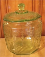 Green Depression Glass Biscuit Jar