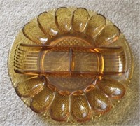 Amber Glass Deviled Egg Plate