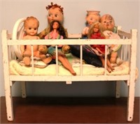 Doll-Sized Crib w/Assorted Dolls