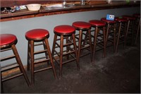 Bar Height Stools, Wood w/Red Vinyl Seats