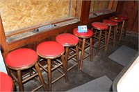 Table Height Stools, Wood w/Red Vinyl Seats
