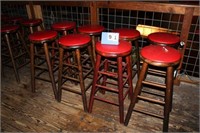 Bar Height Stools, Wood w/Red Vinyl Seats