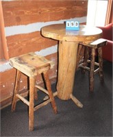 Rustic Rough-Hewn Wood Bar Height Table, 30" Dia,