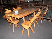 Rustic Rough-Hewn Wood Table Approx. 6'6"L x 3'3"W