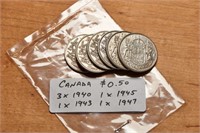 1940 - 1947 - 50 cent Canadian Coins