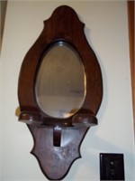 Wooden Lamp Holder & Wooden Framed Pegged Mirror