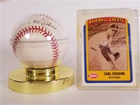 Carl Erskine autographed baseball & card