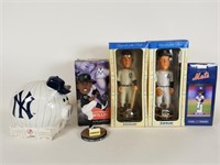 4 Baseball bobbleheads & Yankee piggy bank