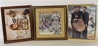 3 framed baseball prints, Rockwell