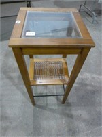 Glass Top Side Table with Shelf 13.75" Sq x 32"H