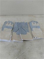 Three pairs of new leather and canvas gloves