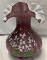 Signed Fenton Lavender Vase Hand Painted