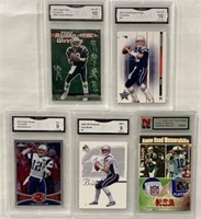 5 Tom Brady Graded Collectors Cards in Cases