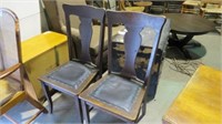 2 ANTIQUE T-BACK LEATHER SEAT CHAIRS