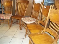 4 Oak Double Pressed Back Dining Chairs & 1 Odd