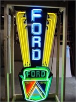 Ford Jubilee Crest neon sign in shaped steel can