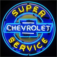 Super Chevy Service neon sign w/ backing