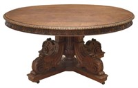 FRENCH HENRI II STYLE CARVED OAK DINING TABLE
