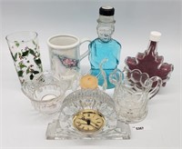 Crystal Mantle Clock, PG Creamer, Candle Holders+
