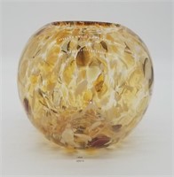 Art Glass Vase or Center Bowl w Brown Spot Design