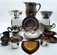 Grouping of Silver Plate Tableware Pitchers, Award