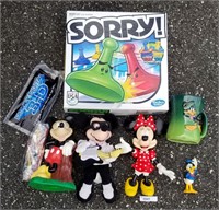 Daffy Duck Mug, Mickey & Minnie Vinyl Figs, Sorry