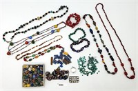 Turquoise & Glass Bead Necklace, Malachite Beads+