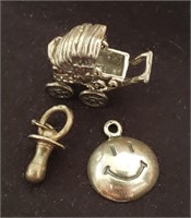 Silver Charms - Baby Carriage, Pacifier & Smiley
