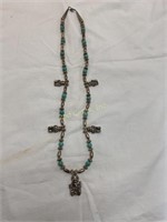 28" Turquoise And Silver Necklace