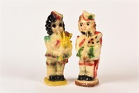 LOT 2 RARE CHALKWARE LADY PLAYING BAGPIPE FIGURES