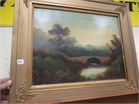 Antique bridge scene painting