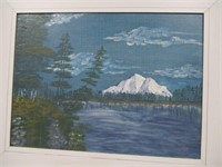 Mountain scene painting on cloth