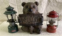2 Coleman Lanterns & Welcome Bear