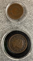 1845 Large One Cent & 1864 2 Cents Piece