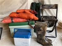 Coolers, Chairs, Boots, & life jackets